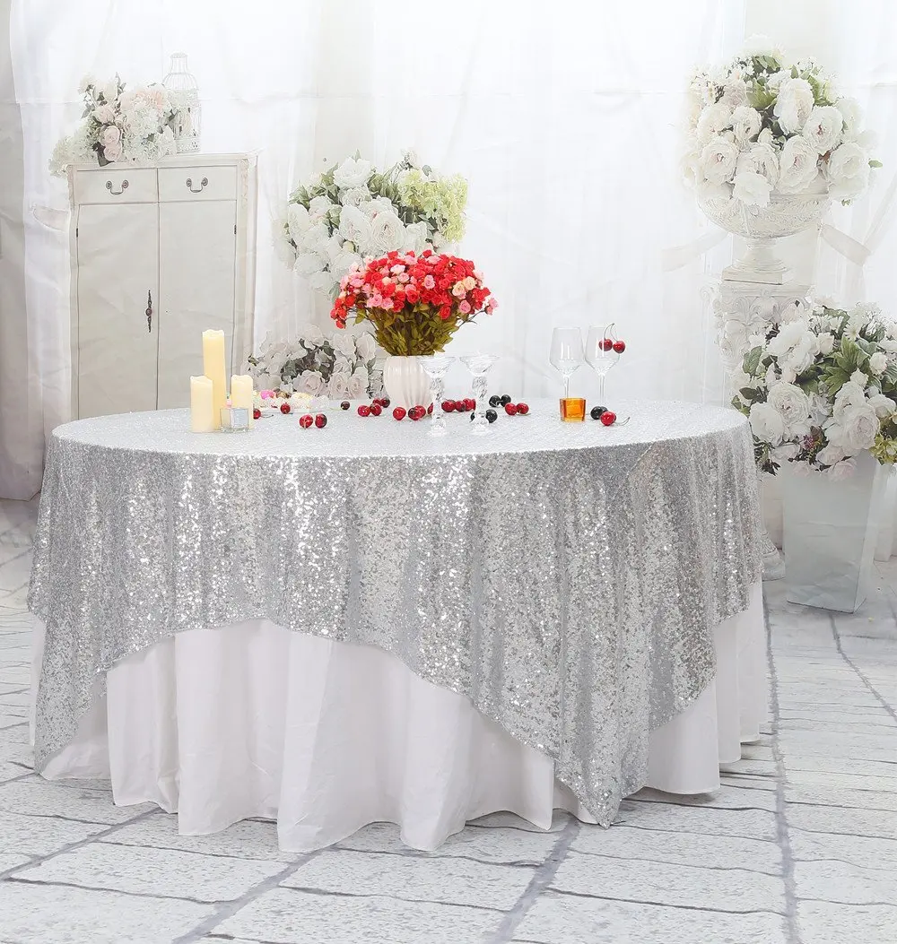  Mermaid Sequin Tablecloth 50x72-Inch Silver Rectangular Tablecloths Sequin Fabric Table Cloth for W