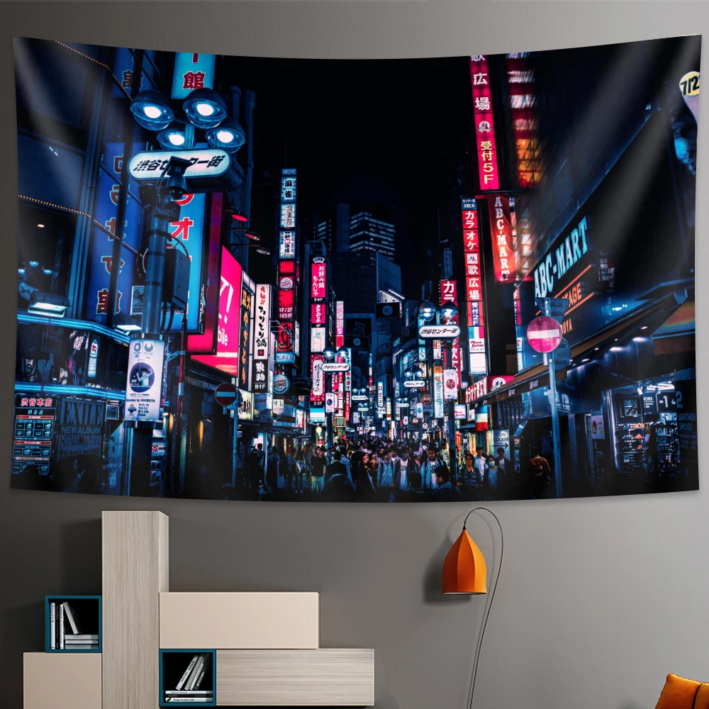 Tokyo Metropolitan nightlife tapestry Japanese wall hanging bedroom home decor Bohemian decorative Hippie printed sheet tapestry decor