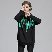 Korean style Casual Style Spring&Autumn OverSize Black Loose Fit Women Long Sleeve Hoodie Free Shipping 2020 Women Clothes