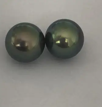

stunning pair of 10-11mm tahitian round black green loose pearl half drilled