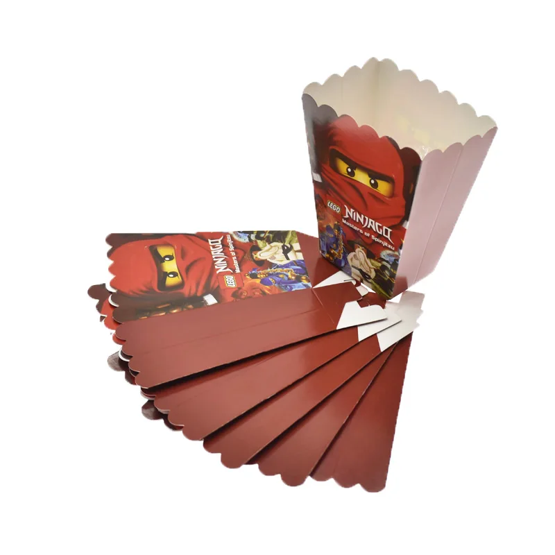 Ninjago тема кекс топперы с палочками Дети Мальчики сувениры День рождения принадлежности для детского душа украшения торт фрукты Топпер - Цвет: Popcorn box 6pcs