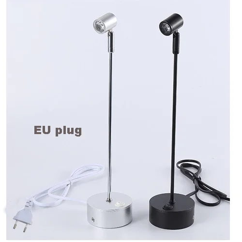 Indoor 1W LED Picture Light Table Stand Pole Lamp Spotlight With Base Jewelry/Phone Shop Cabinet Exhibition Silver/Black Shell wall hanging lights Wall Lamps