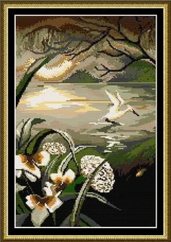 

14/11/22/25/28/18/16CT lovely classical 18CT 16CT 14CT counted cross stitch kit moonlit swan in lake, moonlight swan