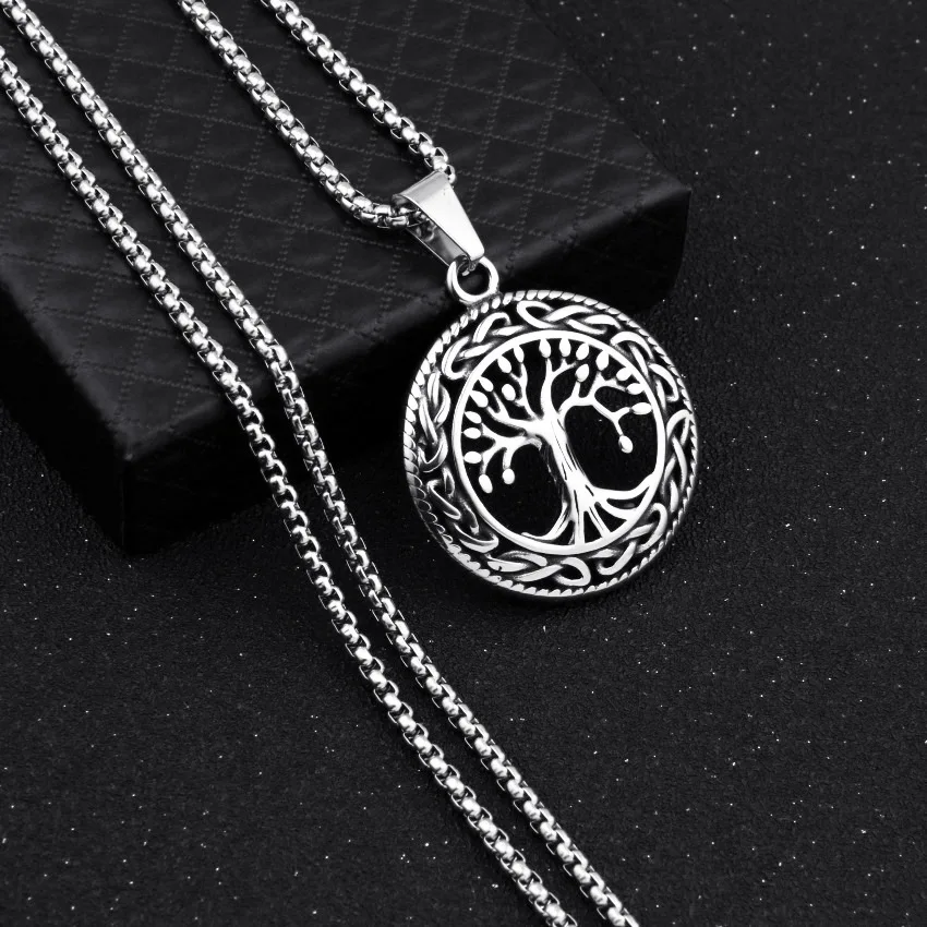 Titanium Steel Tree of Life Pendant Chain Necklace Men Women Jewelry