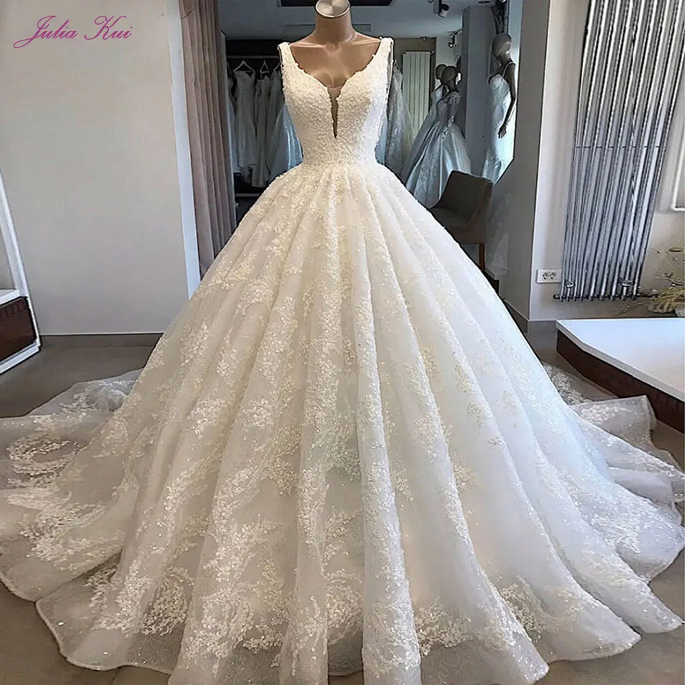 cheap wedding dresses Julia Kui Luxuries V Neckline Ball Gown Wedding Dresses Sleeveless Princess With Natural Waist Bride Dress grace kelly wedding dress Wedding Dresses