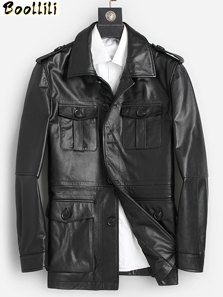 

Boollili Genuine Leather Jacket Men Spring Autumn 100% Cow Leather Coat Casual Windbreaker Veste Cuir Homme
