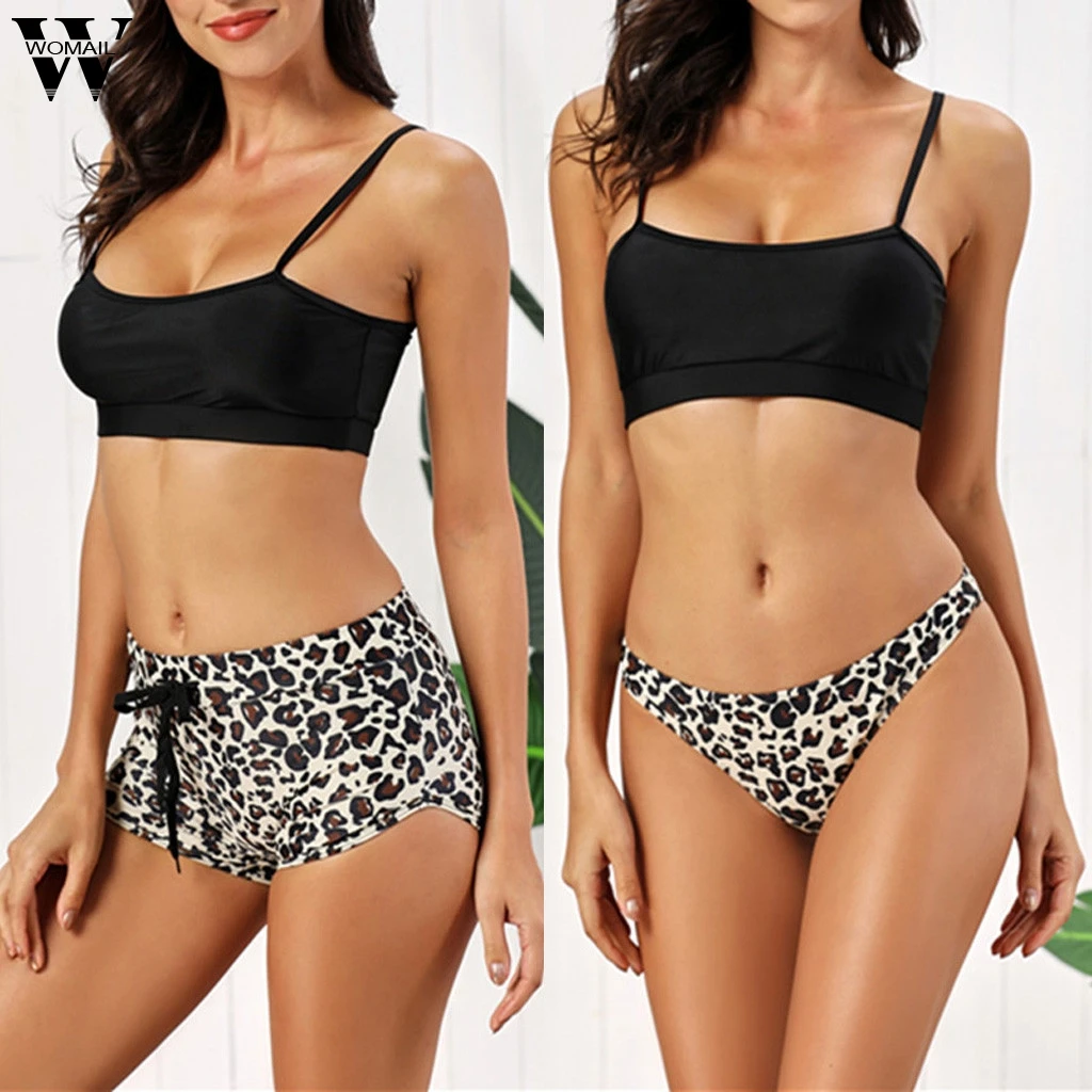 

2020 Bikinis set Women Swimsuit Bandeau bikini Leopard Print swimwear women Push-Up bathing suit High cut Biquini beach holiday
