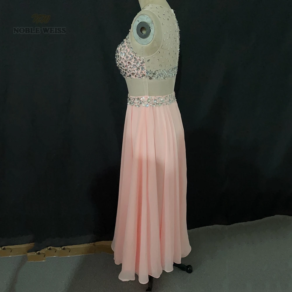 Pink Prom Dress 2022 Crystal Beaded Top Tulle Elegant Long Prom Gown See Through Back Sweep Train Chiffon Evening Gown modest prom dresses