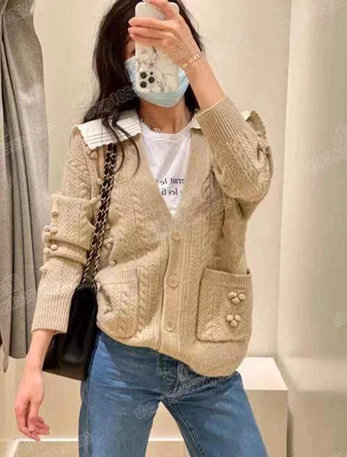 Women Elegant V-neck Sweater Single Breasted Removable Decoration Ball Loose 2021 Autumn Winter Long Sleeve Knit Cardigan turtleneck