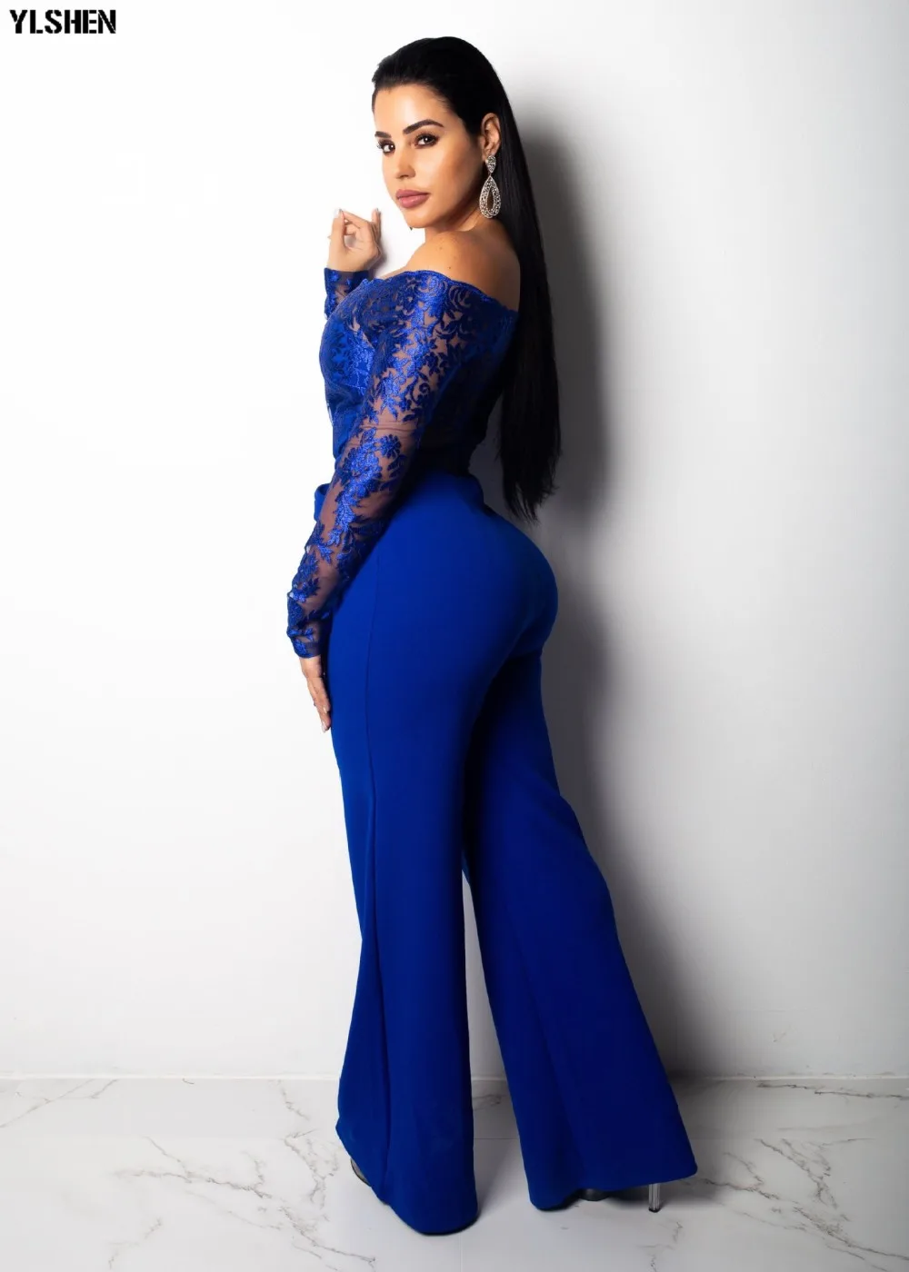 Women Jumpsuit Sexy Lace Ladies Jumpsuits Party Casual Wide Leg Overalls Off Shoulder Long Sleeve Romper Skinny Rompers Trousers 11