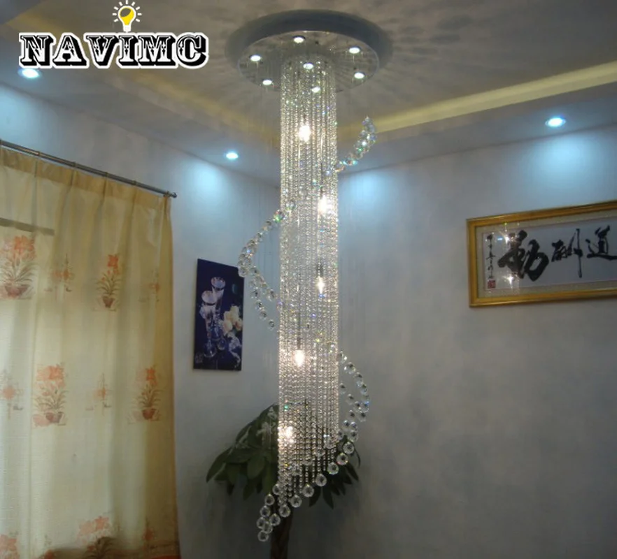 Современная хрустальная люстра для лестницы, роскошный светодиодный светильник для гостиной, спиральный дизайн, Длинные Кристаллы
