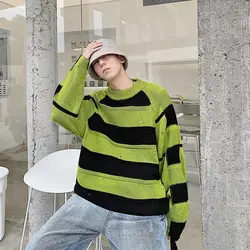 2019 осенний Повседневный хлопковый пуловер с круглым вырезом и длинными рукавами, Популярнейшая цветная полоска, вязаный мужской пуловер