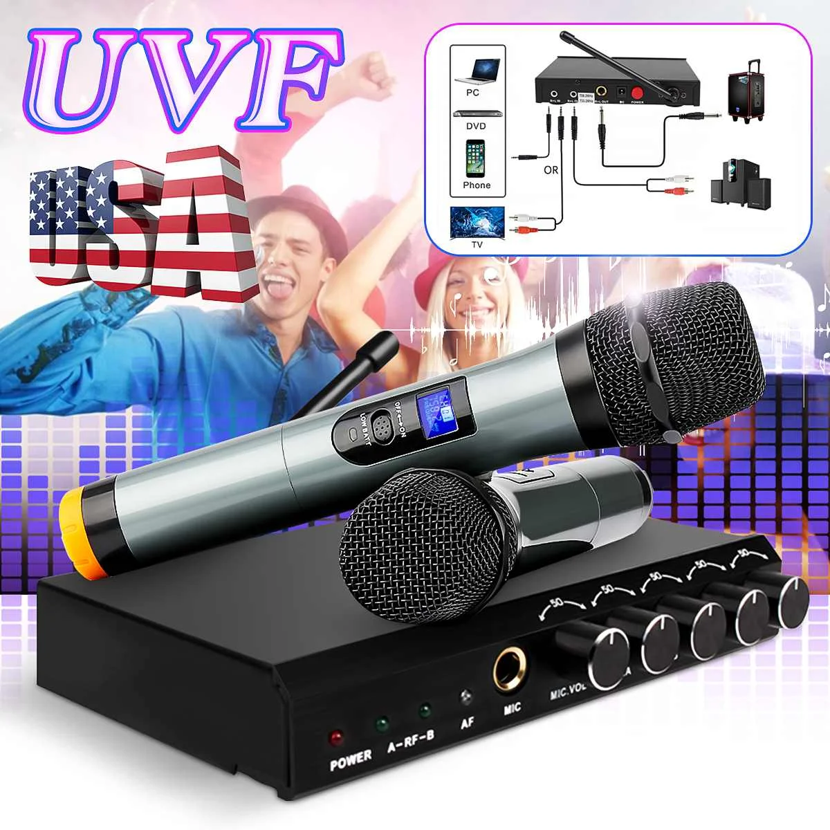 ARCHEER Wireless bluetooth Microphone System VHF Dual Channels Handheld Micorphone Systems Portable Singing Mixer Karaoke 1