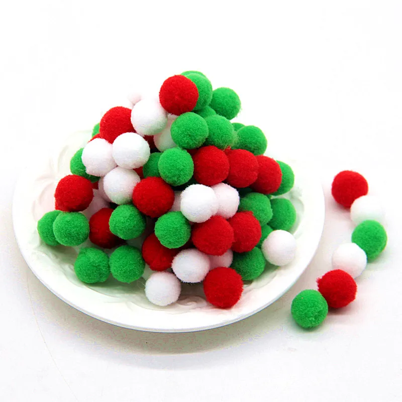 Craft supplies pom poms craft supplies fluffy ball accessories White Green Red Pompom Fur Balls DIY Soft Pom Poms Craft Pompones Christmas Ball Ornaments Glue on Cloth Accessories 8mm To 30mm