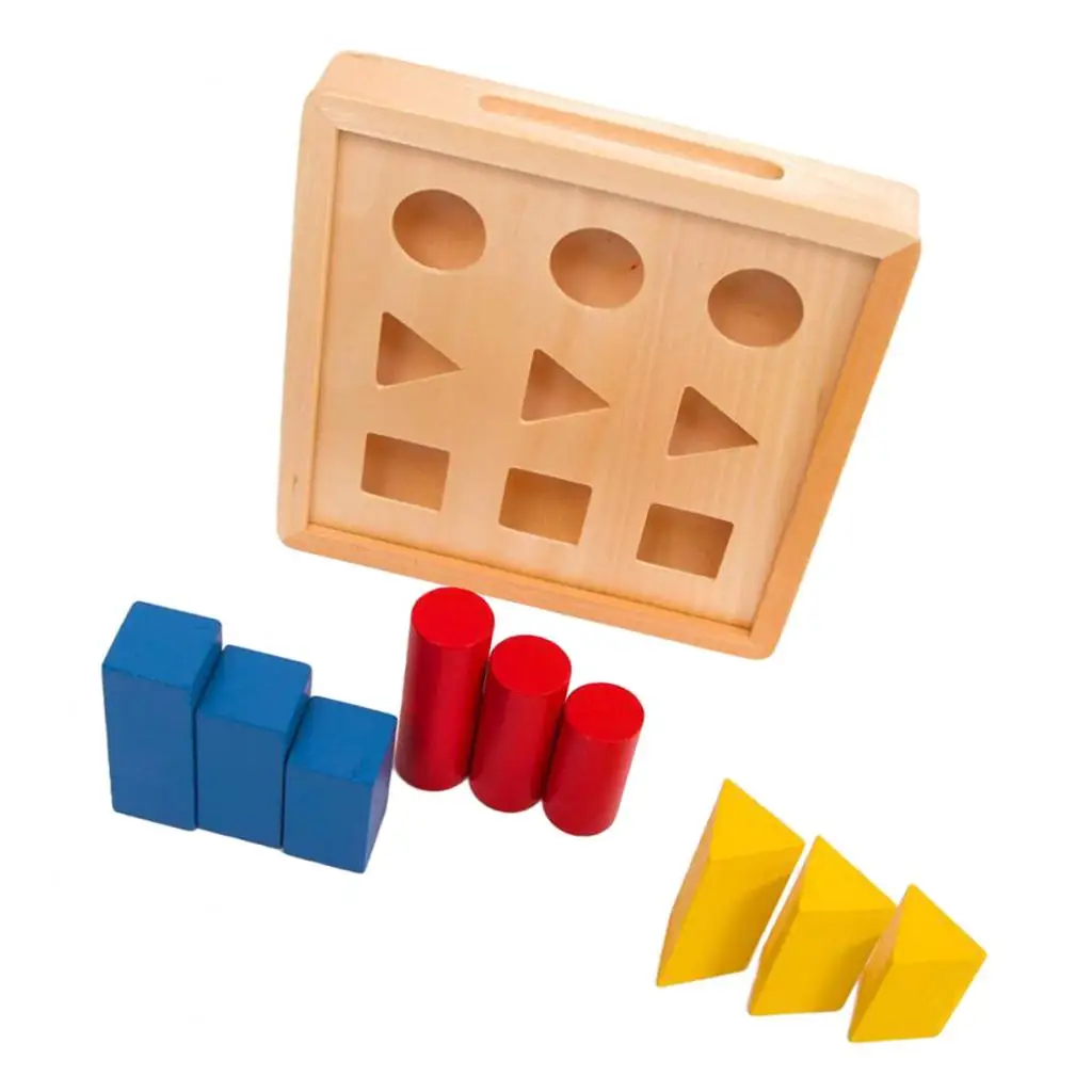 Wooden Geometric Pillars Ladder Blocks, Montessori Materials Shape Sorter Toy, Early Learning & Educational Tools