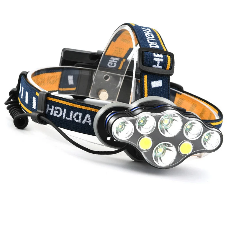 

80000LM 2COB LED Headlight 2T6 Rechargeable Headlamp 8-Mode Waterproof Flashlight with USB Charge Use 18650 Battery for Camping