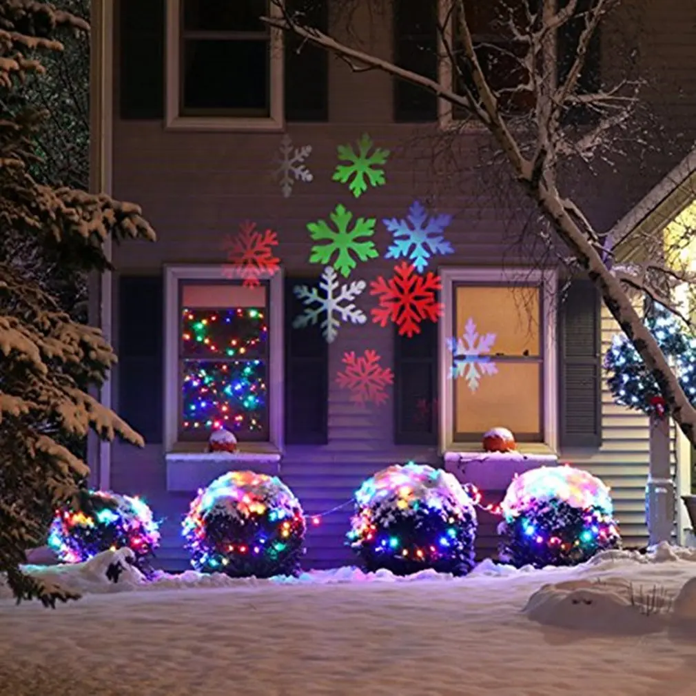 

LED Lights Christmas Projection Lamp Aluminum Shell LED Landscape Projector Snowflake Pattern Landscape US EU UK Plug
