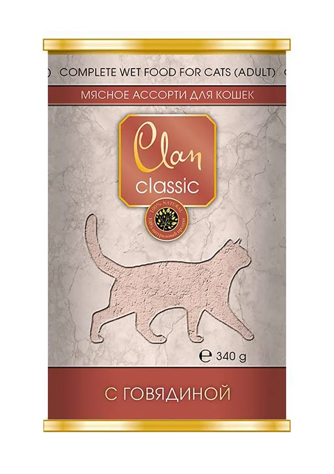 Clan консервы. Корм Clan Classic. Clan Classic конс. Для собак, мясное ассорти с говядиной, 340 г (уп 9 шт) ,. Clan Classic консерва для собак мясное ассорти с говядиной 340 г. Корм Clan Classic для собак.