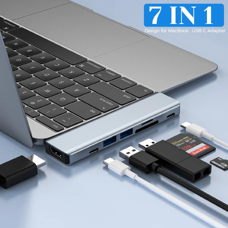 HUB USB C Splitter Type-C to HDMI-compatible 4K Adapter With USB 3.0 Port PD TF SD Card Slot for MacBook Air Pro 13 Accessories