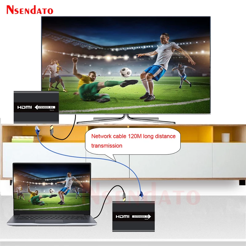 Extensor de Rede sobre Cat Transmissor de Vídeo sem Fio para Ps4 Hdmi 6 Rj45 Extensão Divisor Receptor Hdcp pc Lkv371 120m 5e - - Image 2