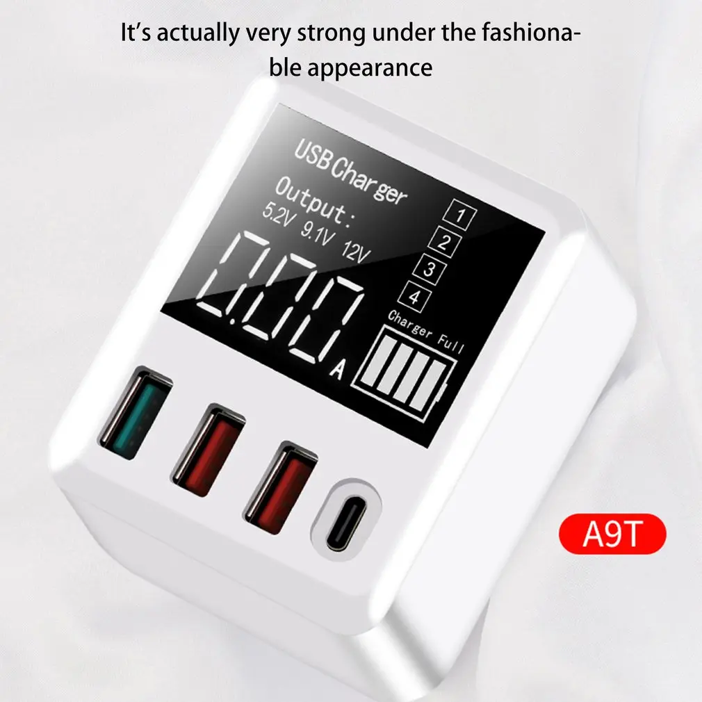 Mobiele Telefoon Oplader 4 Poorten USB Digitale Lcd-scherm смартфон планшет Opladers type-C lader US/EU/UK/AU штекер