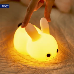 Toque inteligente coelho noite luzes de silicone pode ser escurecido usb recarregável lâmpadas para crianças dos desenhos animados do bebê bonito animal coelho noite lâmpada