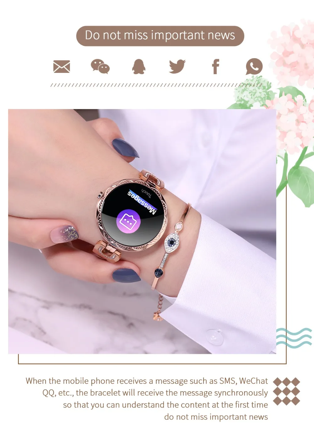 Роскошные Смарт часы для женщин сердечного ритма Леди Мода Водонепроницаемый кровяное давление Bluetooth фитнес трекер Браслет AK15 PK H8
