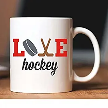 

Love Hockey Coffee Mug White 11 ounces Milk Cup Gifts for Him Gifts for Her, Christmas Gifts Friends and colleagues