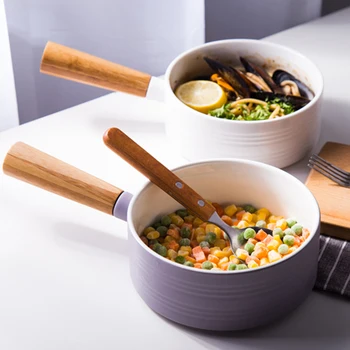 

Japanese creative ceramic bowl wooden handle snack fruit salad noodles soup bowl breakfast household tableware