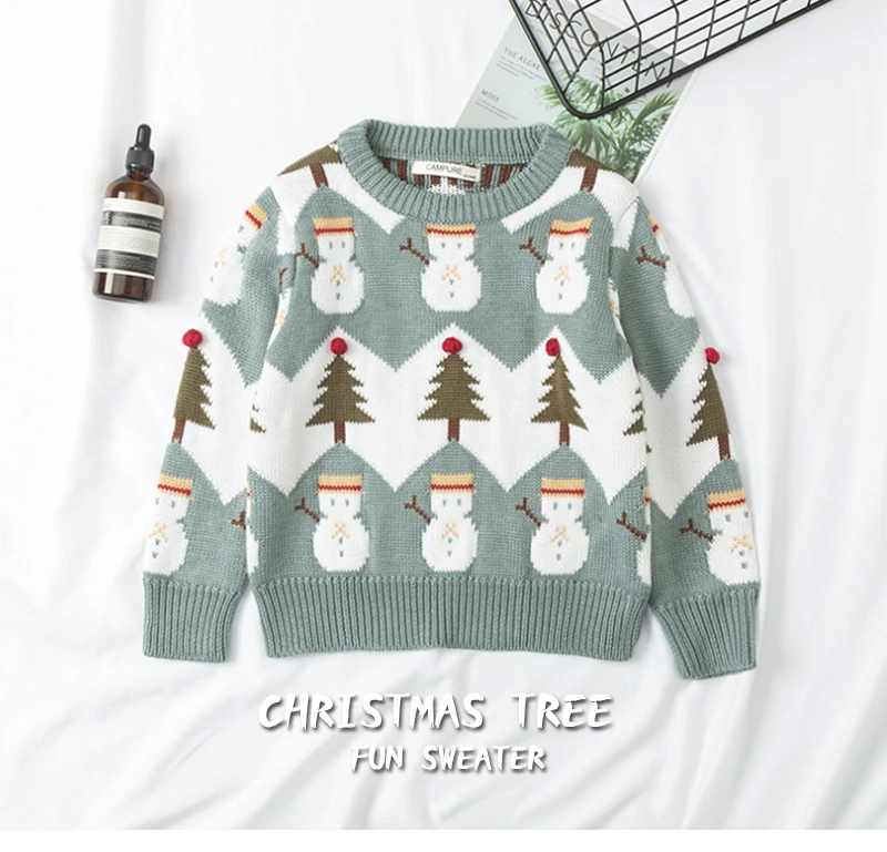 Family Matching Sweater Knitting Snowman Sweaters Christmas Tree Pullover Mom Daughter Son Warm Clothes Two Colors Outwear 2019_01.jpg_.webp