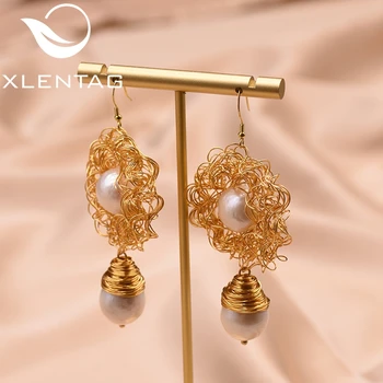 

XlentAg Handmade Natural Freshwater Pearl Hook Drop Earrings For Anniversary Girls Women's Bohemian Flower Luxury Jewelry GE0499