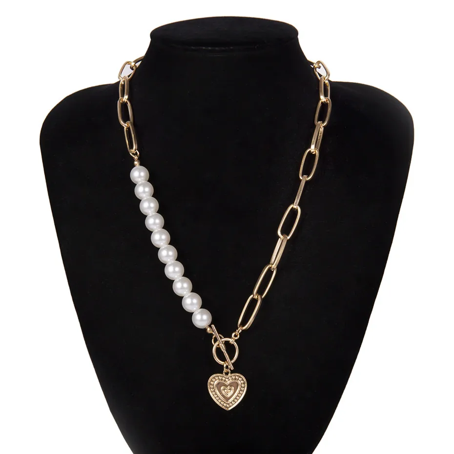 Necklace IngeSight. Z панк имитация жемчуга колье ожерелье воротник крупное Золотое сердце любовь подвеска лассо ожерелье s для женщин ювелирные изделия - Окраска металла: Necklace