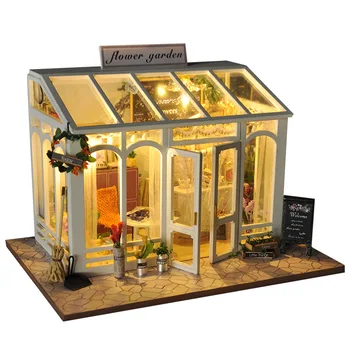 

DIY Creative Handmade Theme Wooden Cabin Assembly Building Model Toy Set with Light - Flower Shop