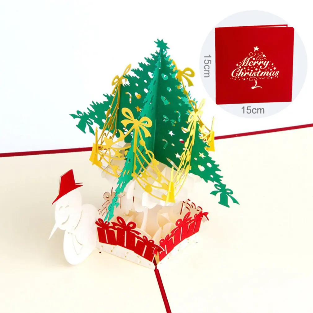 Creative 3D Christmas Tree Snowman Greeting Card Festival Blessing Card Paper Postcard Gift Card Decor Supplies 2