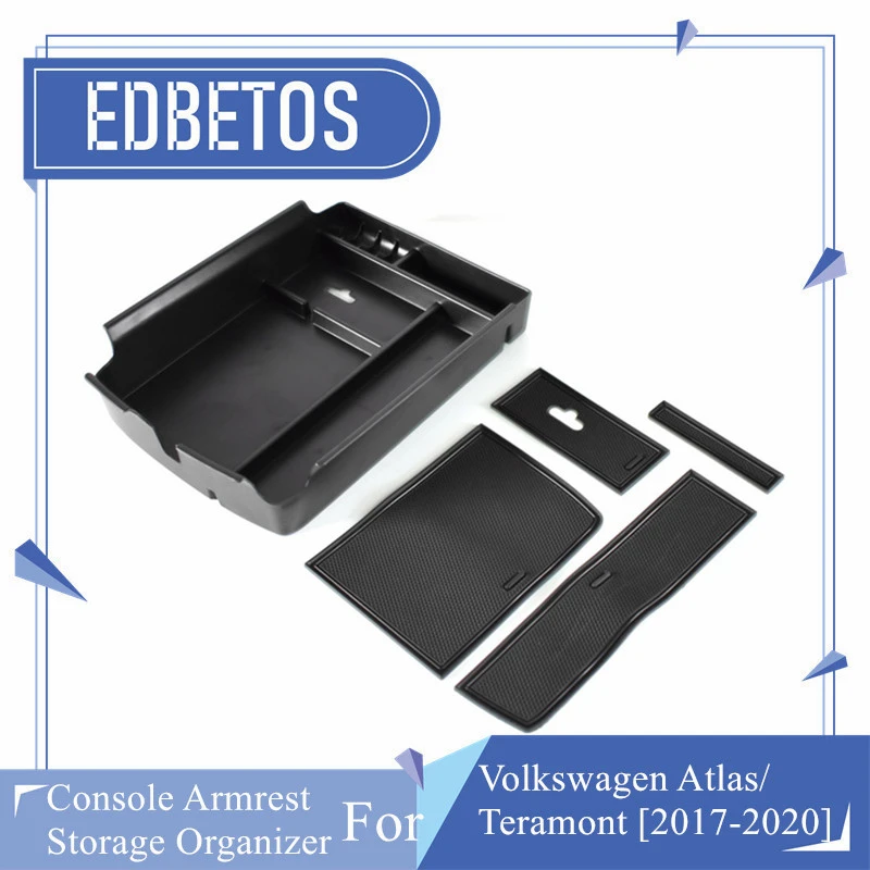 Black Central Console Armrest Storage Box Tray For VW Teramont Atlas 2017 2018