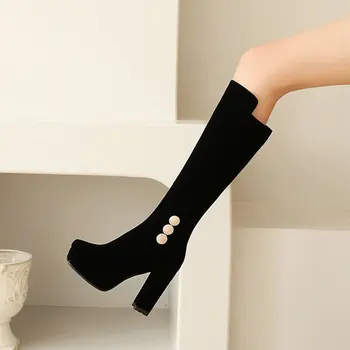 

Size 34-43 New 2020 Knee high Boots Women Faux Suede Thigh High Boots Platform Stretch Slim Sexy Ladies Women's Winter Boots
