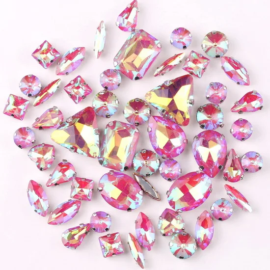 Silver Claw Setting Crystal Rhinestones - 50pcs Mixed Shapes, Clear & Jelly Candy AB