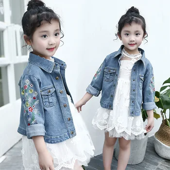 

New Children's Jeans Jacket for Girls Spring Autumn Kids Flower Embroidery Blue Denim Jacket Coat Teen Outerwear Clothes 3-12Yrs