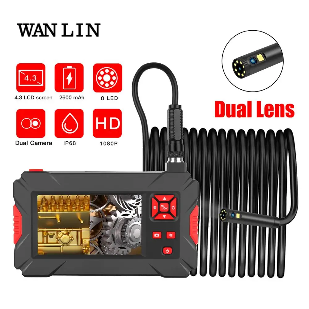 P30 Dual Camera Lens HD1080P 8MM Lens 4.3inch Screen inspection endoscope hard snake cable 2600mah IP68 waterproof borescope