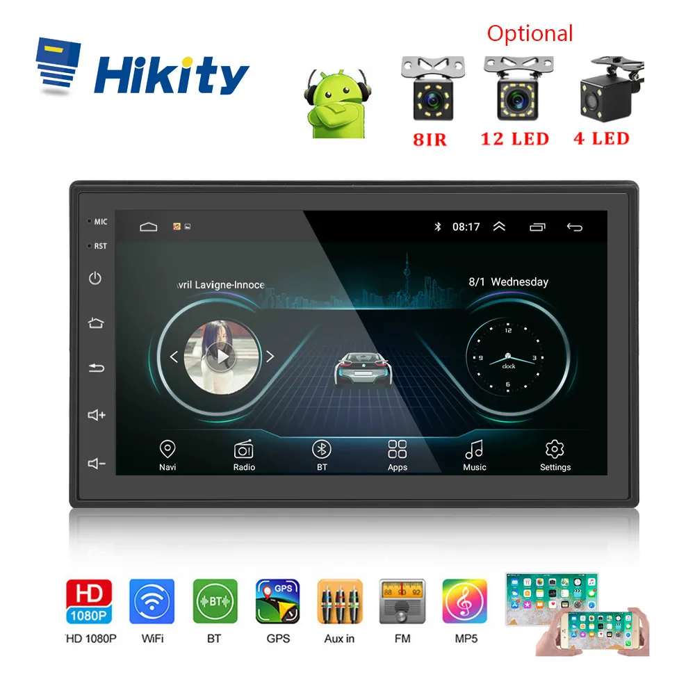 Pаспродажа Hikity Android 8,1, автомагнитола, стерео, font b gps b font навигация, Bluetooth, wifi, универсальный, 7 дюймов, 2din, автомагнитола, стерео, автомобильный мультимедийный пле...