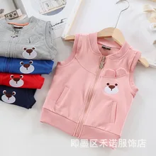 Осенний детский хлопковый жилет с вышитым медведем для мужчин и женщин, стиль, жилет на молнии, детская одежда