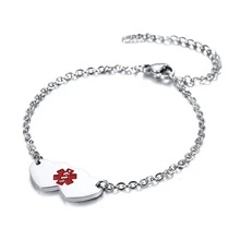 Дизайн, медицинский браслет с оповещением, Модный женский браслет, гравировка, ID, сердце, браслеты, ножной браслет, женский подарок