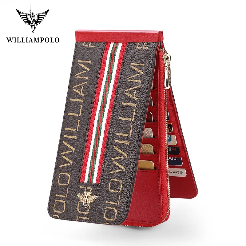 Роскошные брендовые кожаные кошельки WILLIAMPOLO для женщин длинные бумажники на