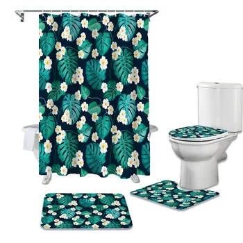 

Tropical Plants Turtle Leaves Shower Curtains Set Bathroom Waterproof Shower Curtain Bathroom Set with Shower Curtain and Rugs