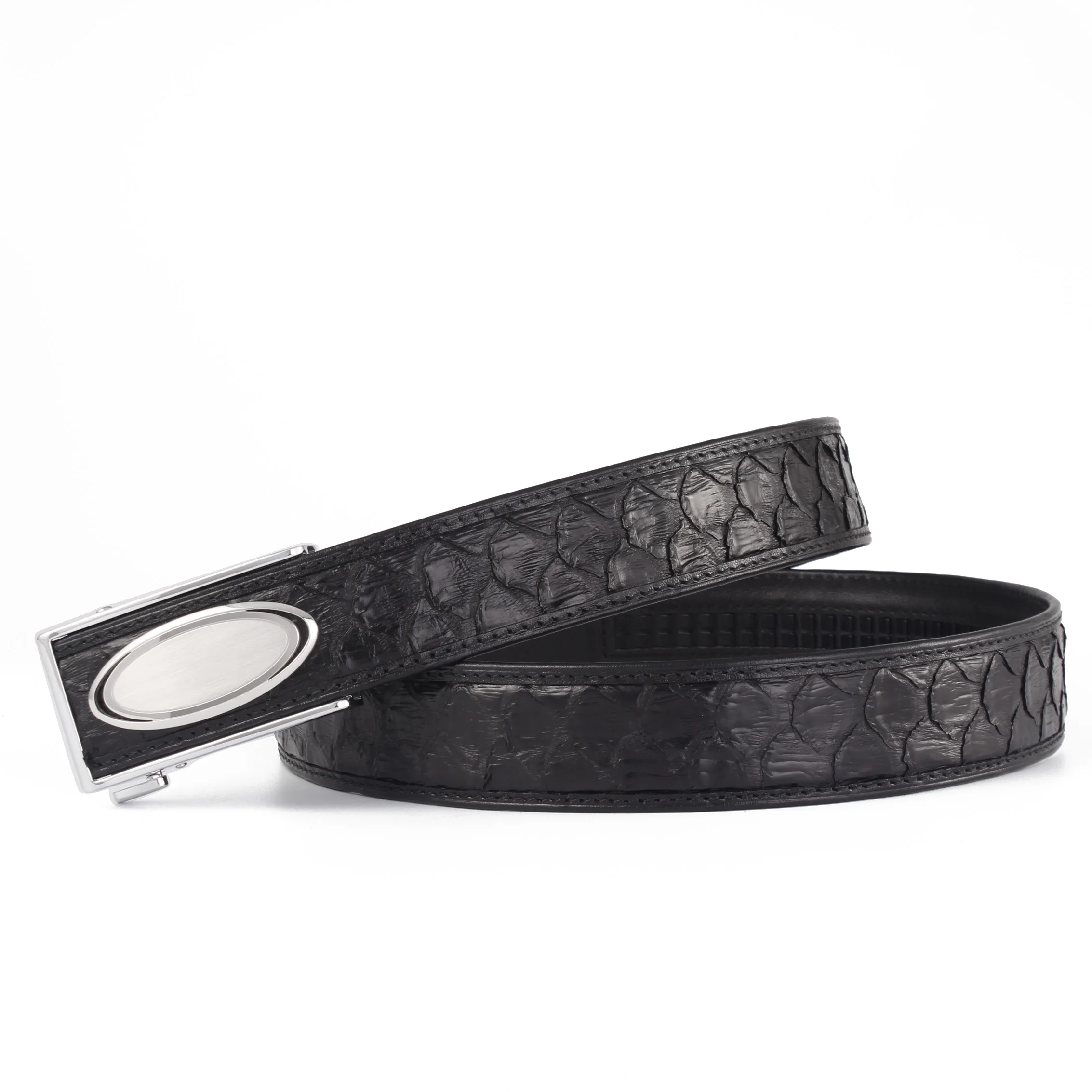 McParko Automatic Buckle Belt Men Genuine Leather Python Men Belt Waist Straps Business Snakeskin Leather Suit Belts 3.4cm Black