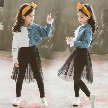 

Kid Clothes 2019 Girls Clothing Sets Boutique Child Teen Outfits Fall Autumn Denim Shirt + Culottes 2 to 13 Years
