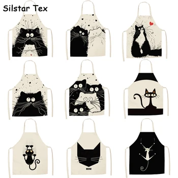 

Silstar Tex Cute Black Cat Printing Aprons Home Cooking Children Bib Dress Accessories Chef Woman Aprons Hairdresse
