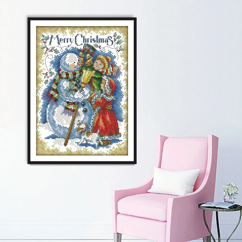 Joy Sunday Merry Christmas, напечатанный на холсте, Набор для вышивки крестом, Китайская вышивка, рукоделие, Рождественское украшение для дома