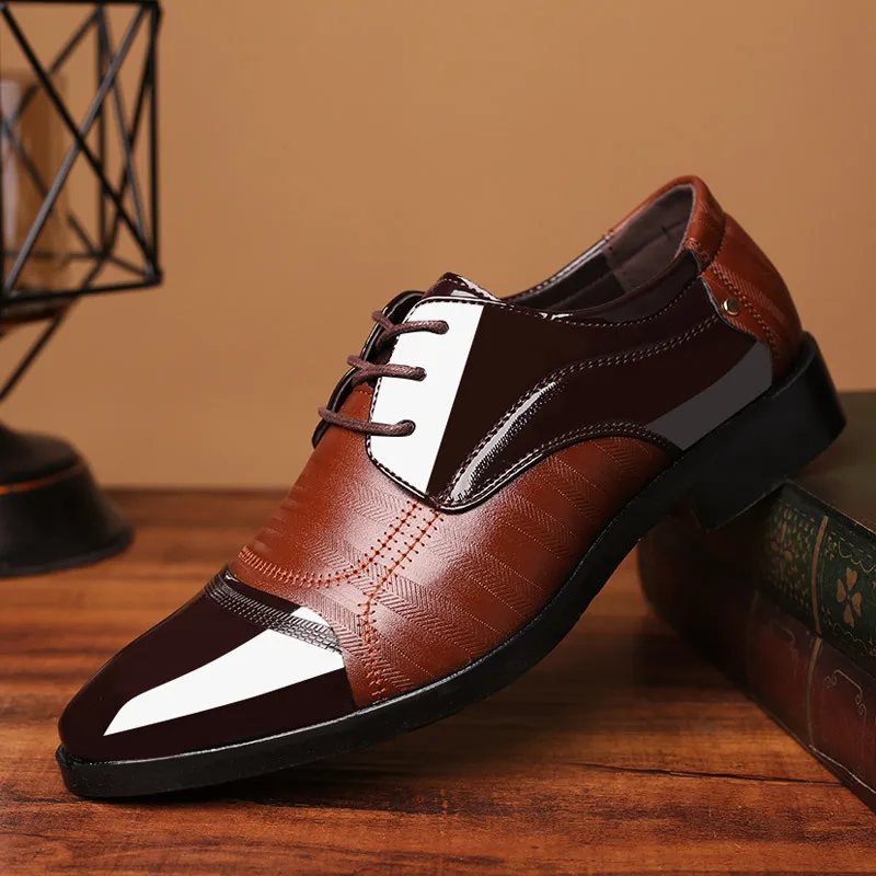 REETENE Plus Size 38-48 Dress Shoes Men Leather Formal Business Men Shoes Pointed Toe Wedding Shoes Men'S Oxford Formal Footwear