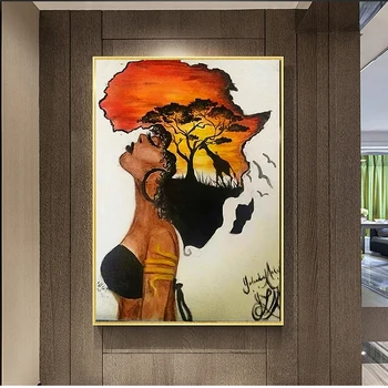 

Classical African Woman Paintings on The Wall Abstract Sunset Landscape Wall Art Canvas Prints and Posters Pictures Home Decor